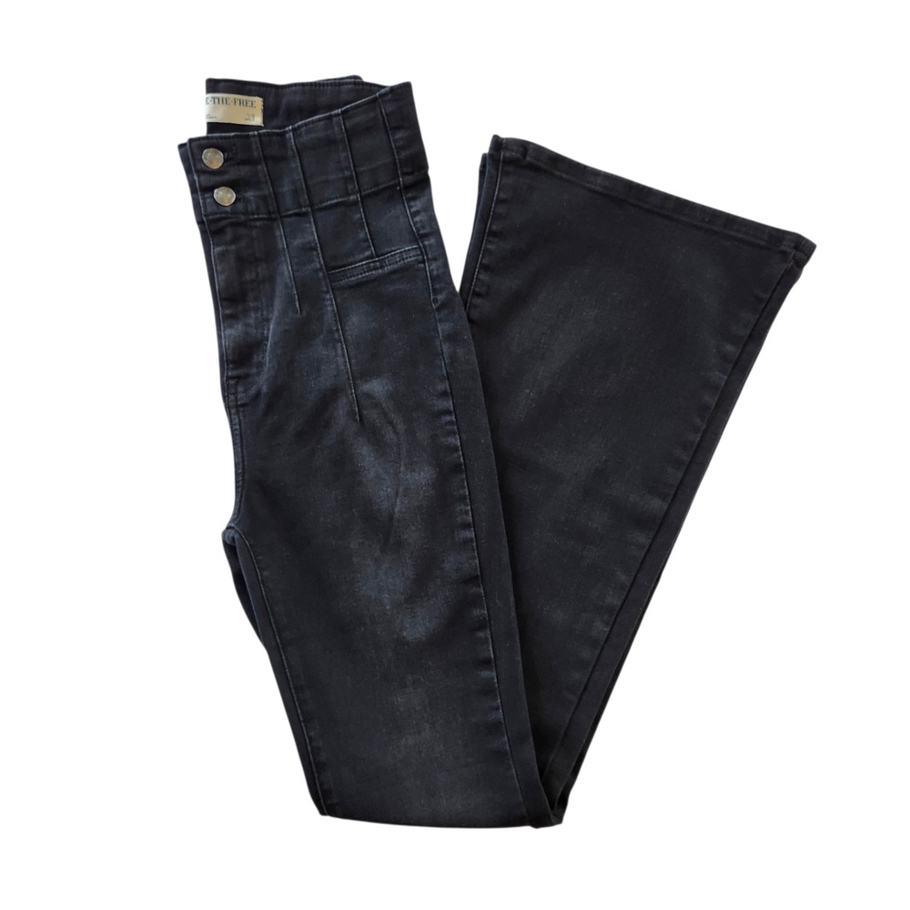 We The Free People Flare Jeans Black Denim High Rise Bell Bottom Women's sz 29